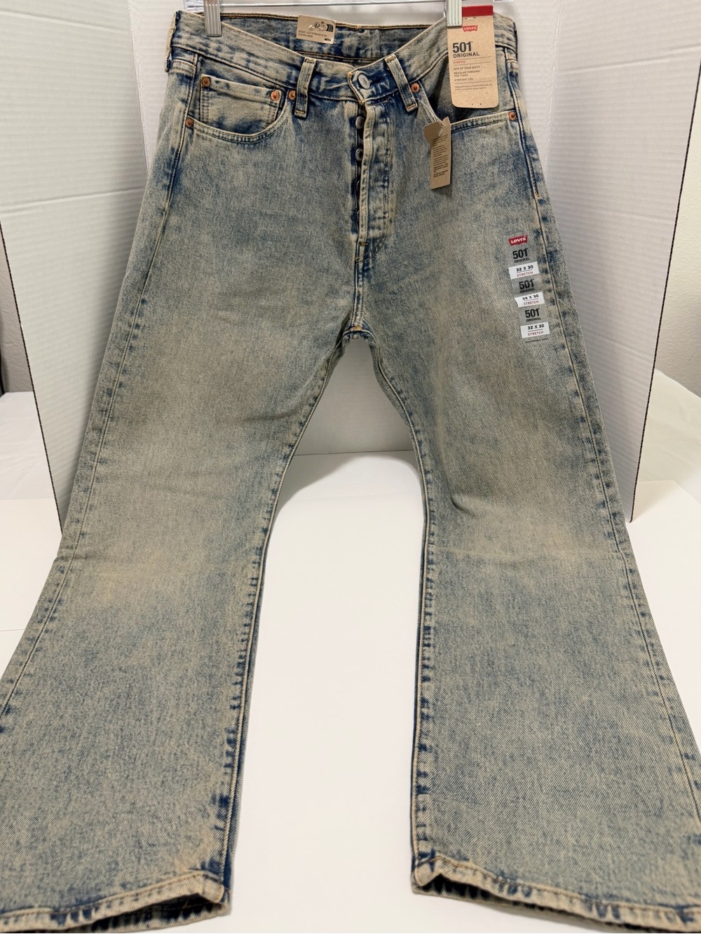 Levi’s 501 Original Men’s Jeans 32x30 Light Wash Stretch Straight Leg NWT - Picture 13 of 15